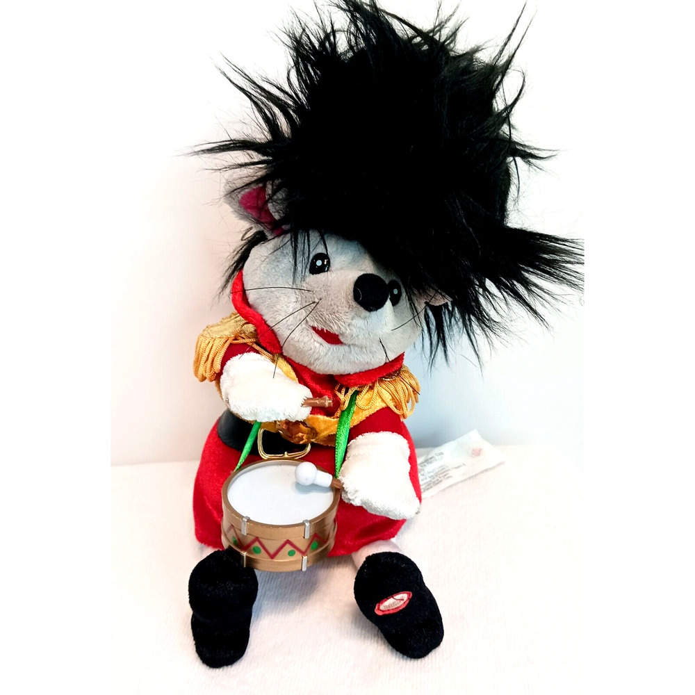 Musical Animated MOUSE Plush‎ 9" Rock Drummer Santa Suit Drum Moving Punk Band